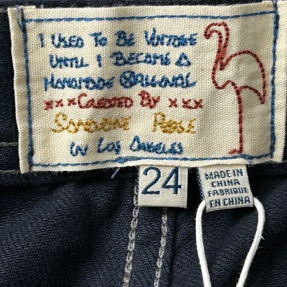 Sandrine Rose French Worker Patchwork Wide Leg Cotton Linen Pants Blue 24 NWT - Picture 2 of 9